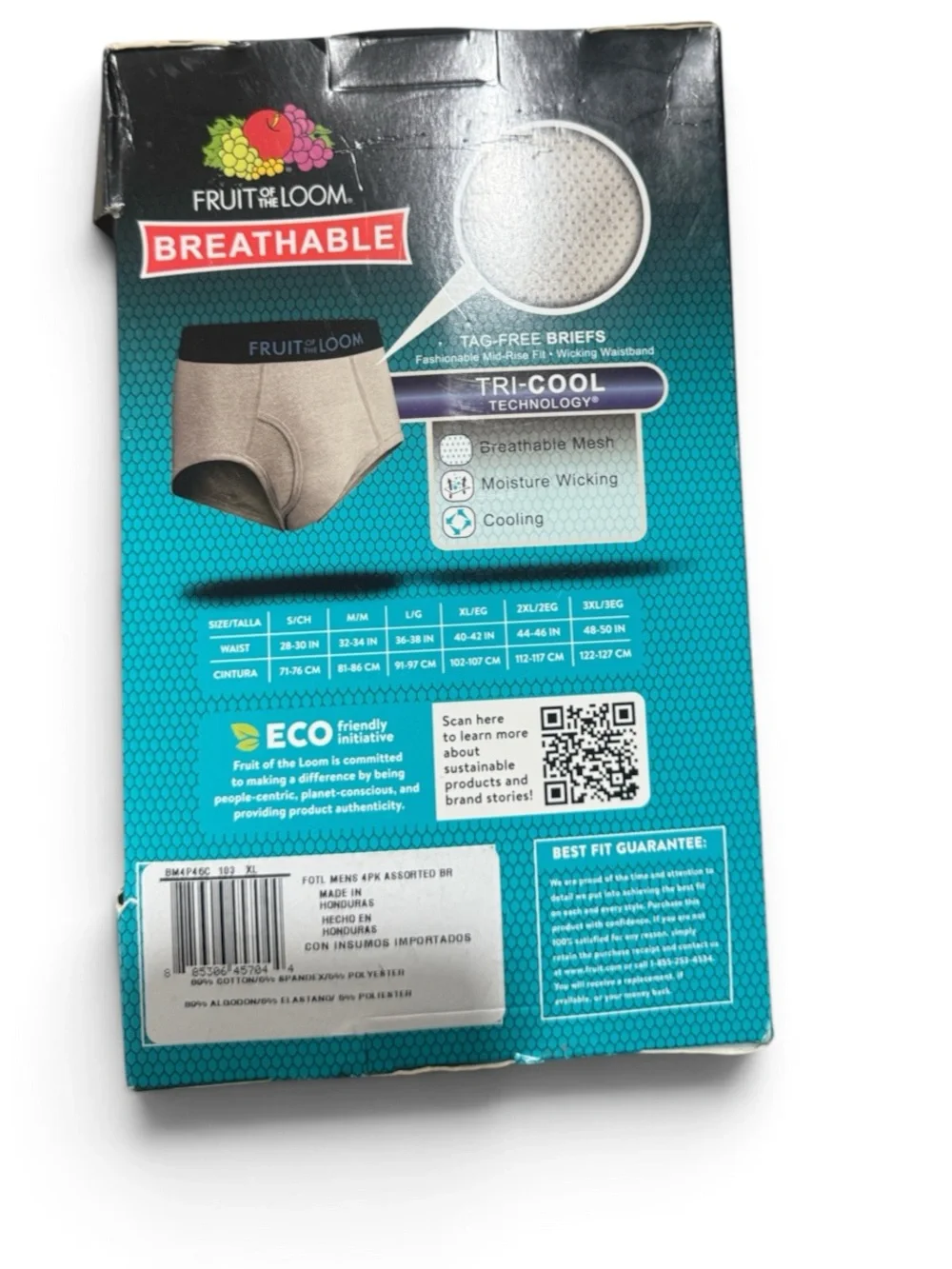 Fruit of the Loom Men’s Gray & Black Breathable Briefs - XL